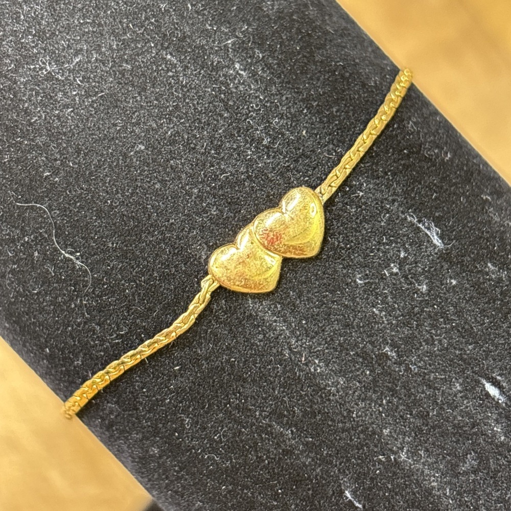 Vintage Monet Gold Tone Double Heart Chain Bracelet Signed Romantic Jewelry